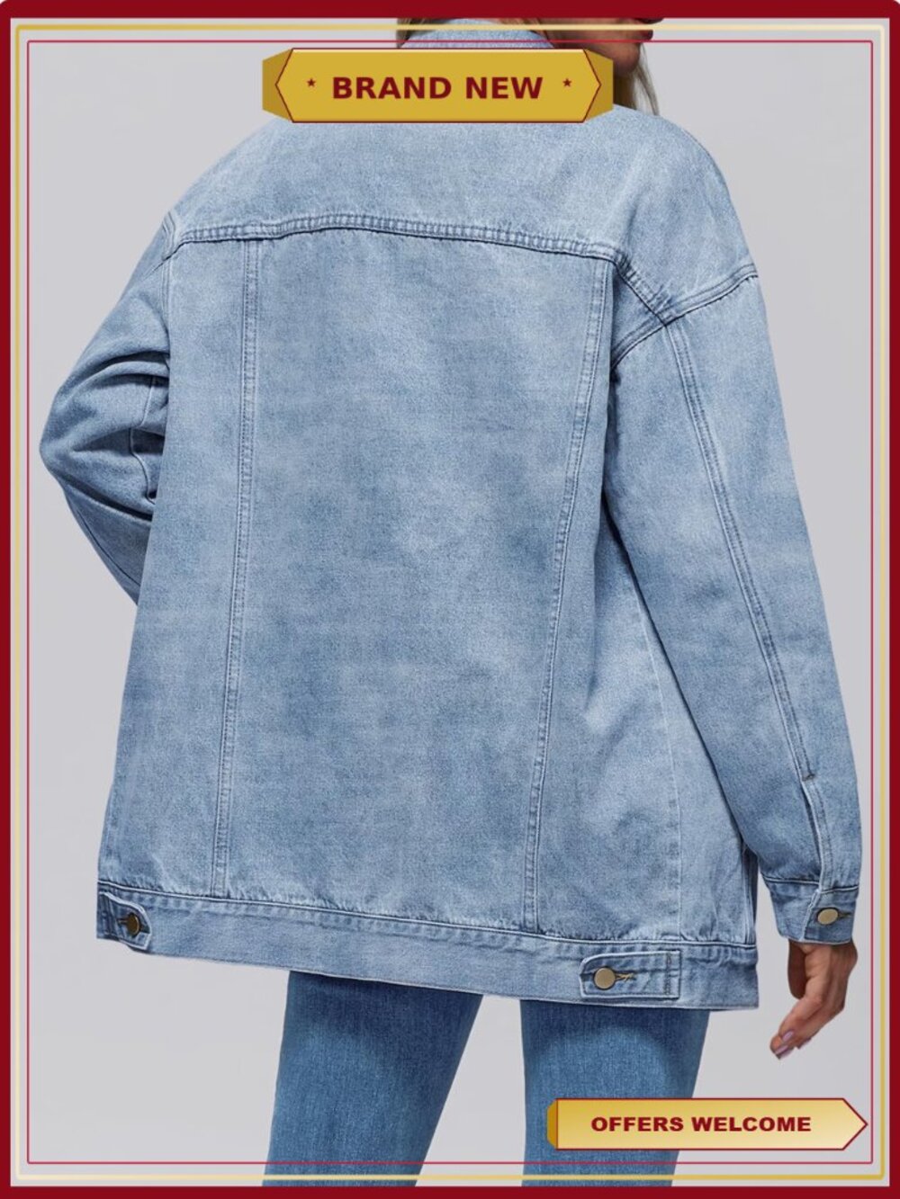 Oversized Button Down Denim Jacket Loose Fit - Picture 5 of 7